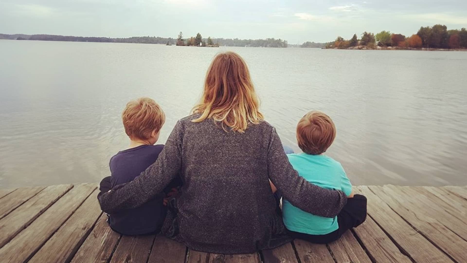 Mom with Kids by the Dock